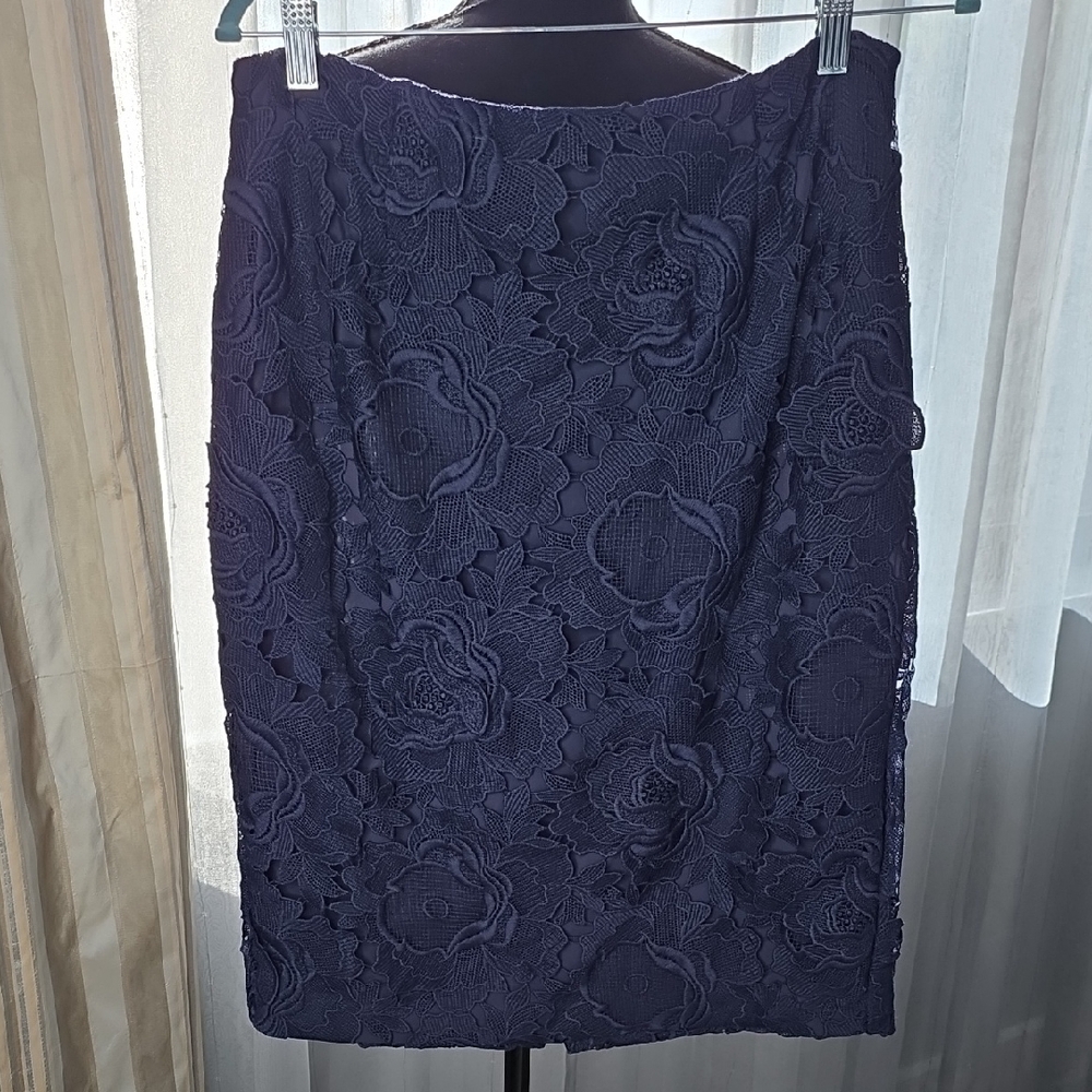 Zara Navy Floral Lace Pencil Skirt